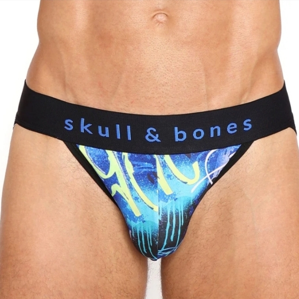 Skull & Bones Blue Skull Graffiti Sport Brief NWT